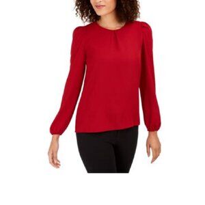 Anne Klein Puff-Sleeve Pleated Blouse